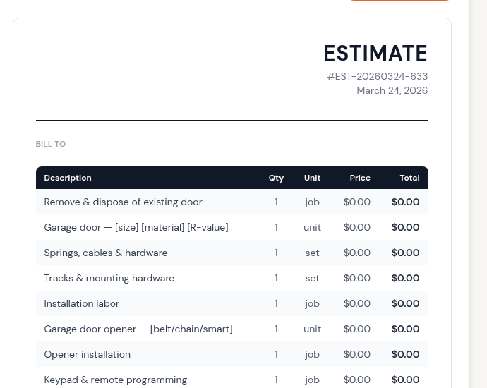 Free Garage Door Estimate Template | ShiftCounter