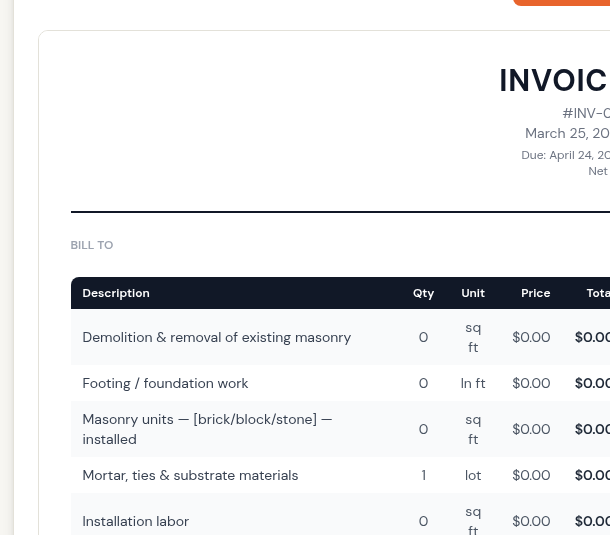 Metal Cladding Invoices Free Masonry Invoice Template | ShiftCounter