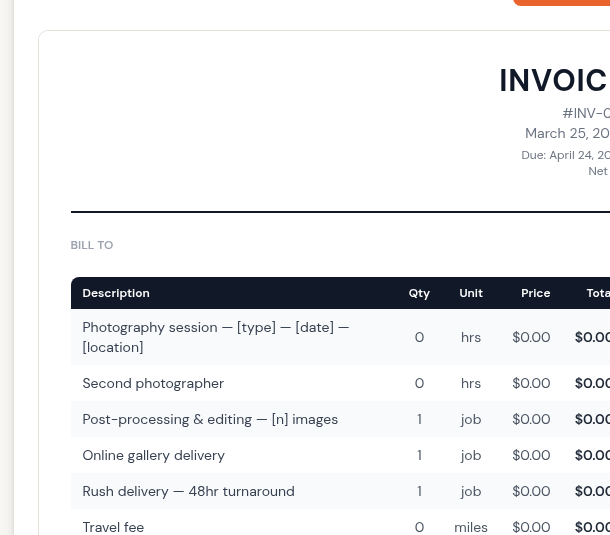 Free Photography Invoice Template | ShiftCounter